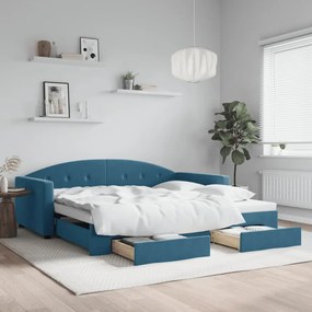 vidaXL Sofá-cama com gavetão e gavetas 100x200 cm veludo azul