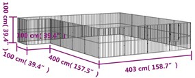 Parque para cães com 20 painéis aço galvanizado preto