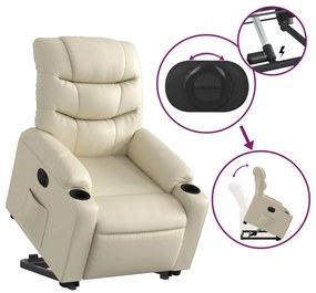 Poltrona reclinável elevatória elétrica couro artificial creme