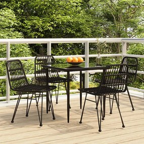 5 pcs conjunto de jantar p/ jardim vime PE preto