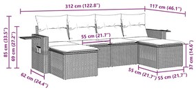 6 pcs conjunto sofás de jardim c/ almofadões vime PE preto