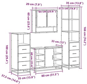 4 pcs Conjunto móveis casa de banho madeira proc. cinza sonoma