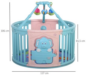 HOMCOM Parque infantil redondo Parque infantil de segurança para bebês Berço com Tapete Brinquedos divertidos Trava Dupla Altura 65,5 cm rosa e azul