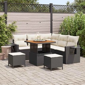 vidaXL Sofá de Jardim Modular com 8 Peças e Almofadas Preto Polyrattan e Acácia