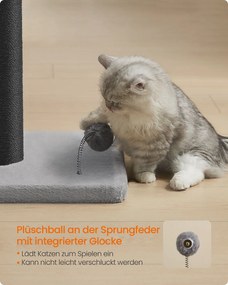 Arranhador para gatos com 85 cm de altura, bola de pelúcia e sino, preto