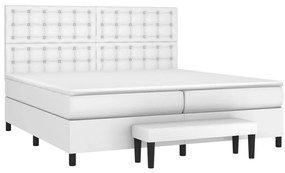 Cama com molas/colchão 200x200 cm couro artificial branco