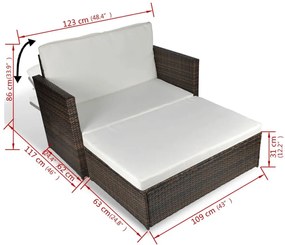 Sofá de jardim em vime PE castanho