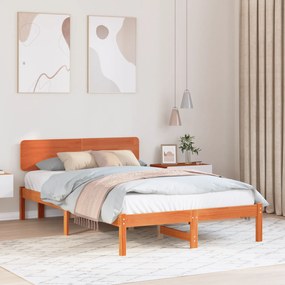 vidaXL Estrado de Cama com Cabeceira Castanho Encerado 120x200 cm Madeira de Pinho Maciça