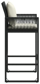 Bancos de bar com almofadões para jardim 2 pcs vime PE preto