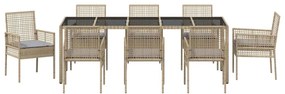 Conjunto de Jantar para Jardim 9 pcs Bege 250 x 100 x 75 cm