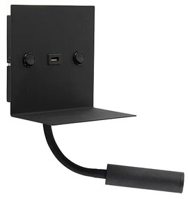 LED Candeeiro de parede moderno USB preto com braço flexível - Duppio Moderno