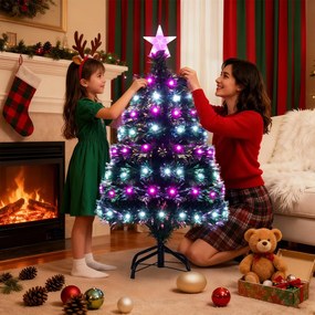 Árvore de Natal 93 cm artificial pré-iluminada com fibras óticas multicoloridas 96 luzes LED 8 modos 96 pontas Verde