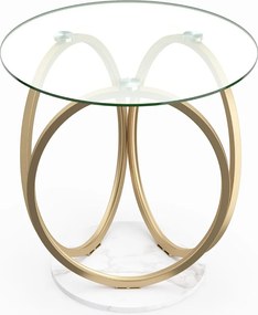 Mesa de centro redonda 60x60x61,5 cm moderna em vidro temperado com estrutura metálica em forma de anel  para sala de estar, escritório, casa e espaço