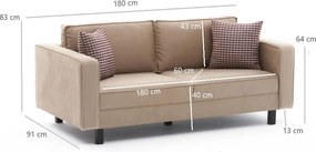 Sofá de 2 Lugares Kale – Creme – 180x83x91 cm