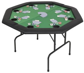 80211 vidaXL Mesa de póquer dobrável em dois 8 jogadores octogonal verde