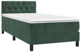 Cama box spring c/ colchão/LED 80x200 cm veludo verde-escuro