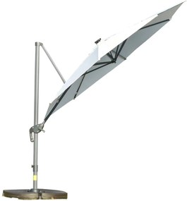 Outsunny Chapéu de Sol Excêntrico Φ300x248cm com Proteção UV 50+ Giratório 360º com Manivela Luzes LED Painel Solar Branco | Aosom Portugal