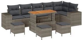 Conjunto de Sofás para Jardim de 10 Peças com Almofadas Cinza Poliprop