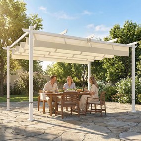 Pérgola de Jardim 4x3 m com Teto Retrátil Proteção UPF30+ Drenagem Pérgola de Exterior para Terraço Bege