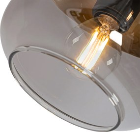 Candeeiro de teto design preto com dourado e vidro fumê 3-luzes redondo - Kyan