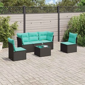 vidaXL 6 pcs conjunto de sofás p/ jardim c/ almofadões vime PE preto