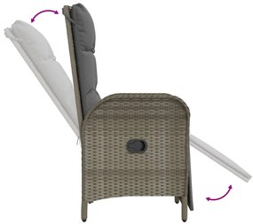 3 pcs conjunto de jantar p/ jardim c/ almofadões vime PE cinza