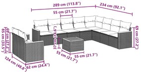 11 pcs conjunto sofás de jardim c/ almofadões vime PE preto