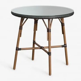 Mesa Redonda De Jardim Em Alumínio E Rattan Sintético (ø80 Cm) Brielle Bistro Castanho Café - Sklum