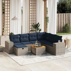 vidaXL 8 pcs conjunto sofás p/ jardim c/ almofadões vime PE cinzento