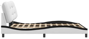 Estrutura cama c/ luzes LED 140x200cm couro artif. branco/preto