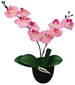 Planta orquídea artificial com vaso 30 cm rosa