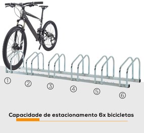 HOMCOM Estacionamento para 6 Bicicletas Suporte de Aço para Estacionar Bicicletas no Chão para Interior e Exterior 160x33x27cmPrata