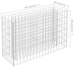 Canteiro elevado/cesto gabião 90x30x60 cm aço galvanizado