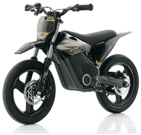 Mini moto elétrica para crianças velocidade até 30Km/h C/Limitador RFN SX-E350 WARRIOR 350W Supermotard 14/14” Preto e Dourado