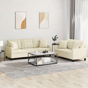 2 pcs conjunto de sofás com almofadas couro artificial creme