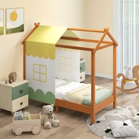 Cama de criança com toldo Plataforma de teatro Toldo amovível 12 ripas de madeira maciça para dormir 70 x 140 cm