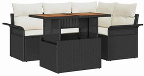 Conjunto de Jantar para o Jardim com 5 Peças e Almofadas de Rattan Pre