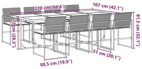 9 pcs conjunto de jantar p/ jardim c/ almofadões vime PE preto