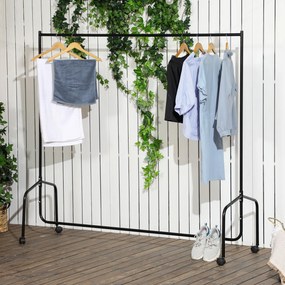 Guarda roupas com rodas e barra resistente, capacidade de 140 kg, 180 x 60 x 170 cm, em aço preto