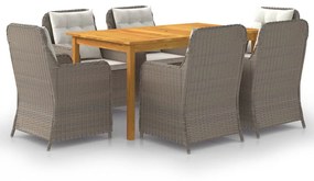 vidaXL 7 pcs conjunto de jantar para jardim castanho