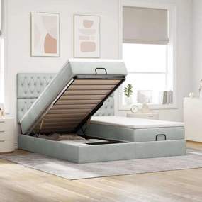 Estrutura cama otomana colchões 200x200cm veludo cinzento claro