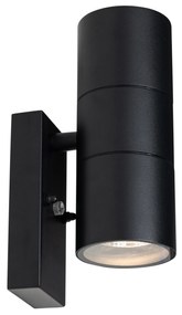 Candeeiro de parede exterior preto AR70 de 2 luzes com sensor claro-escuro - Duo Moderno