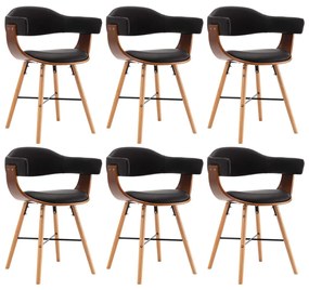 Cadeiras jantar 6 pcs couro artificial preto e madeira curvada