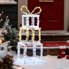 Conjunto de 3 caixas de presente de Natal pré-iluminadas com luzes LED brancas quentes e brancas frias multicoloridas