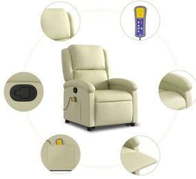 Poltrona de massagens reclinável couro genuíno cor creme