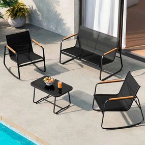 Conjunto de jardim baloiço com banco de jardim e 2 cadeiras de baloiço com mesa Preto