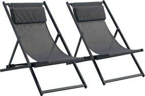 Outsunny Conjunto de 2 Espreguiçadeiras Dobráveis com Encosto Reclinável em 5 Posições e Apoio para a Cabeça 58x96,5x91,5 cm Cinza | Aosom Portugal