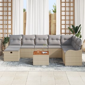 Conjunto de Sofá de Jardim vidaXL de 9 Peças com Almofadas Bege Vime P