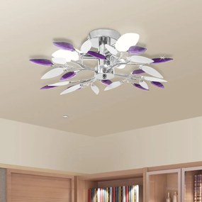 240981 vidaXL Lâmpada teto com folhas de acrílico e cristal branco & lilás, 3 E14