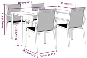 5 pcs conjunto de jantar para jardim textilene e aço preto
